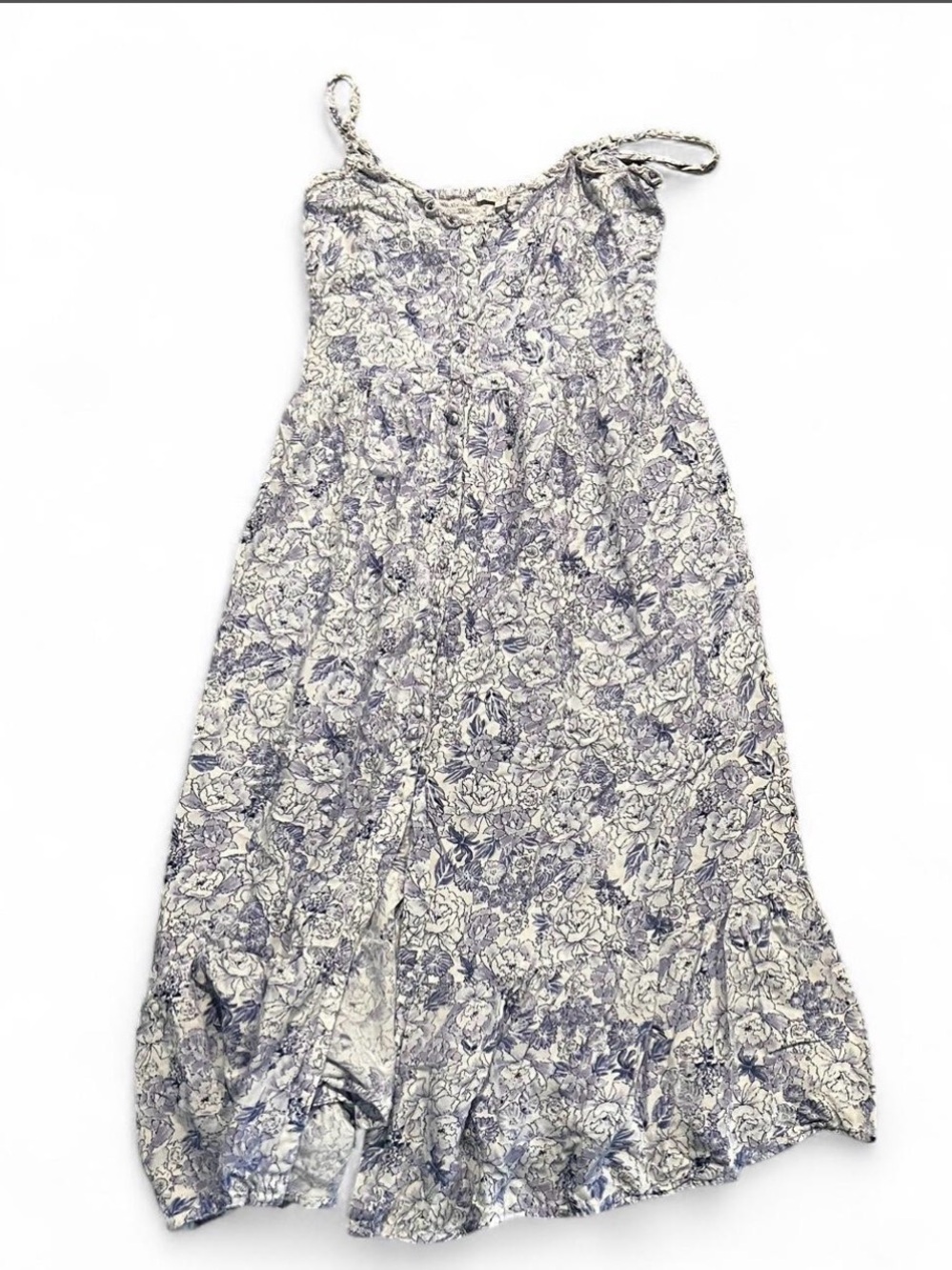 Patrons of Peace White & Blue Floral Midi button up front dress